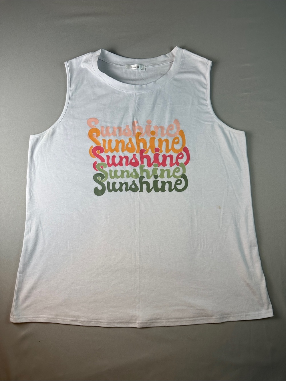 Women’s White Tank Top Sunshine Multicolor Script Summer Sleeveless